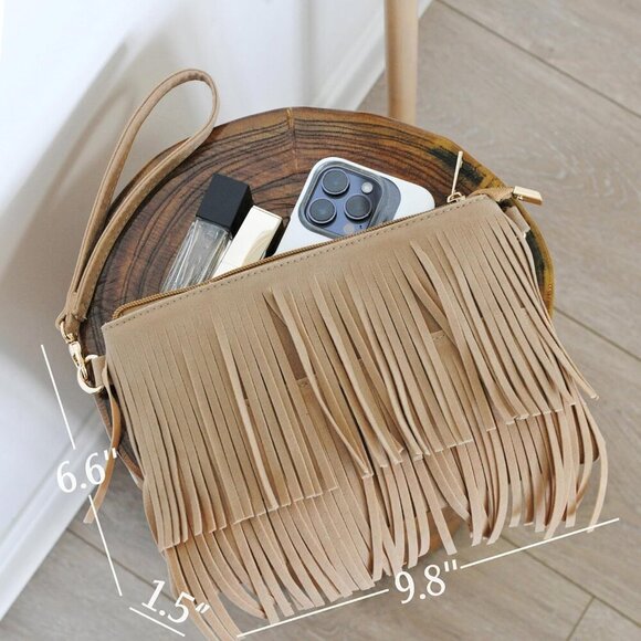 Crossbody Bag Faux Leather Faux Suede Small Shoulder Zipper Wristlet - Picture 3 of 7